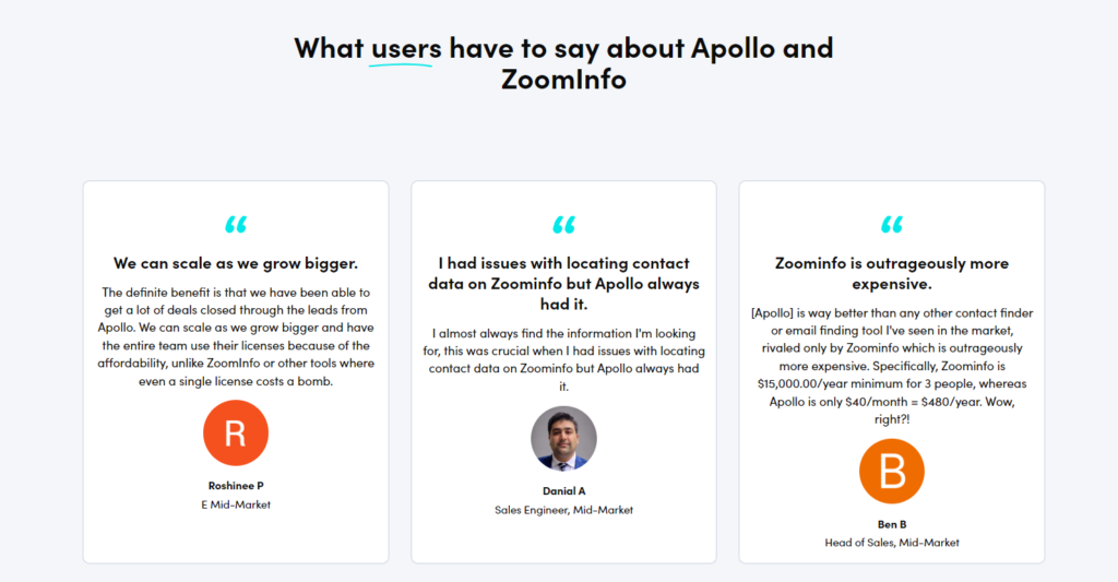 What users have to say about Apollo and ZoomInfo
